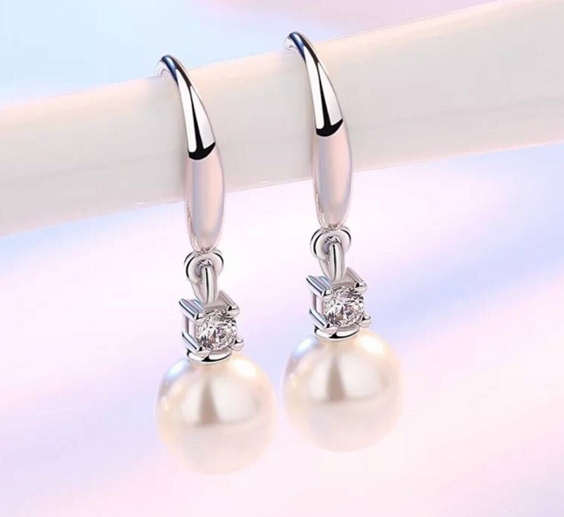 Zircon Ear Studs with Pearl Silver Earrings