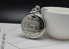 To My Son Vintage Black Quartz Pocket Watch | Love You Forever Gift from Mom or Dad