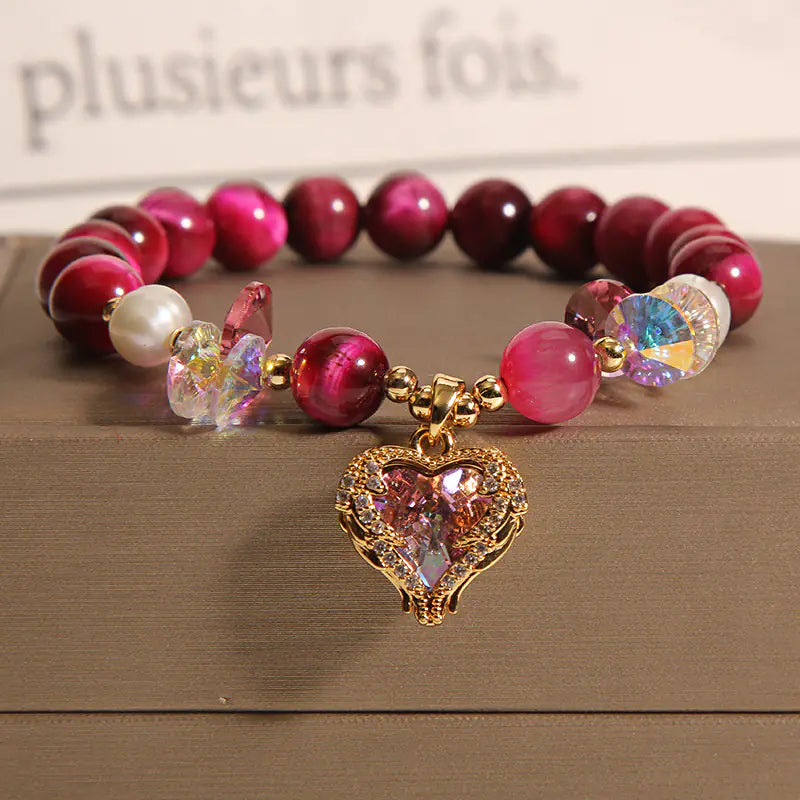 Rose Red Tigereye Crystal Bracelet for Women