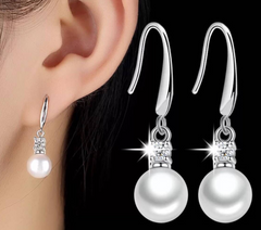 Zircon Ear Studs with Pearl Silver Earrings