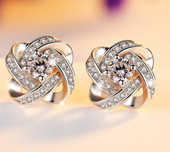 Flower Design Rhinestone Stud Earrings