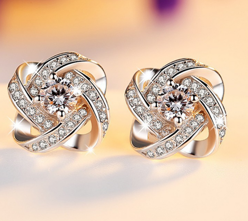 Flower Design Rhinestone Stud Earrings