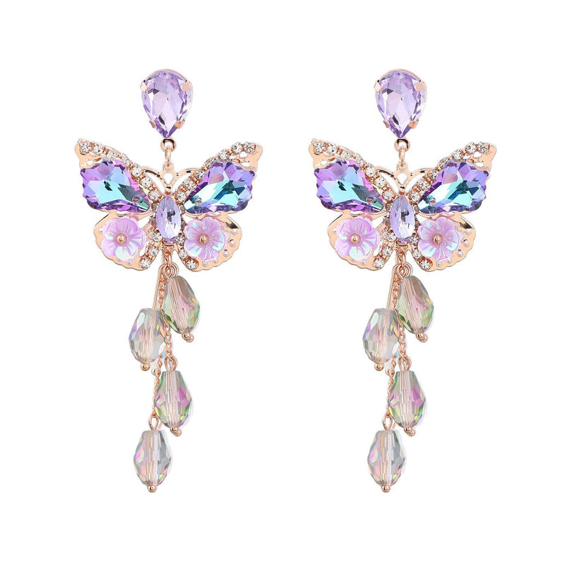 Purple Butterfly Tassel Style Zircon Earrings