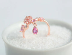 Pink Cherry Blossom Shell Necklace & Ring Set in Rose Gold