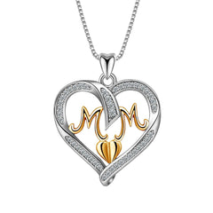Sterling Silver Heart MOM Pendant Necklace for Women