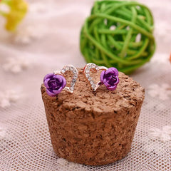 Heart-Shaped Rose Flower Stud Earrings
