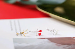 Cute Cherry Earrings with S925 Silver and Mini Pearls