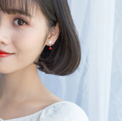 S925 Silver Snowflake Earrings with Red Beads and Pearls