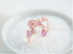 Pink Cherry Blossom Shell Necklace & Ring Set in Rose Gold