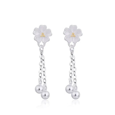 Cherry Blossom Long Tassel Earrings - Simple Literary Style