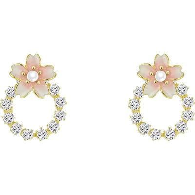 Exquisite Pink Cherry Blossom Stud Earrings for Girls