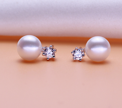 Six-Prong Pearl Stud Earrings