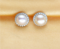 Freshwater Pearl Zircon Earrings with Flawless Shine