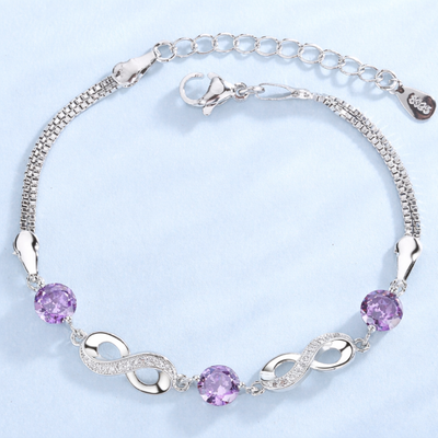 925 Silver Infinity Bracelet with Colorful Zircon Stones (Set)