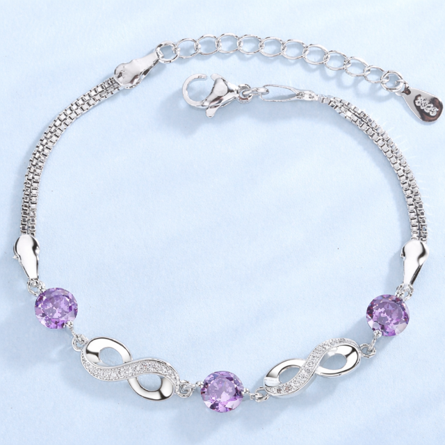925 Silver Infinity Bracelet with Colorful Zircon Stones (Set)