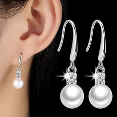 Zircon Ear Studs with Pearl Silver Earrings