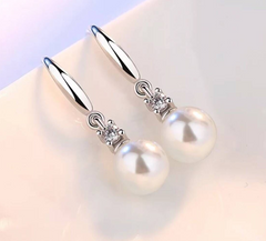 Zircon Ear Studs with Pearl Silver Earrings