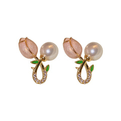 Silver Pearl Tulip Flower Earrings