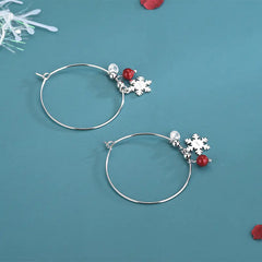 S925 Silver Korean Style Snowflake Earrings with Red Balls