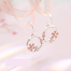 Silver Cherry Blossom Circle Earrings