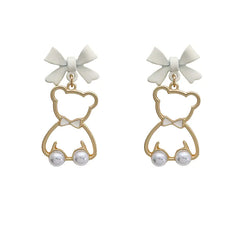 Cute Cartoon Bear Bow Knot Earrings for Girls