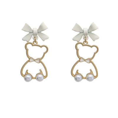 Cute Cartoon Bear Bow Knot Earrings for Girls