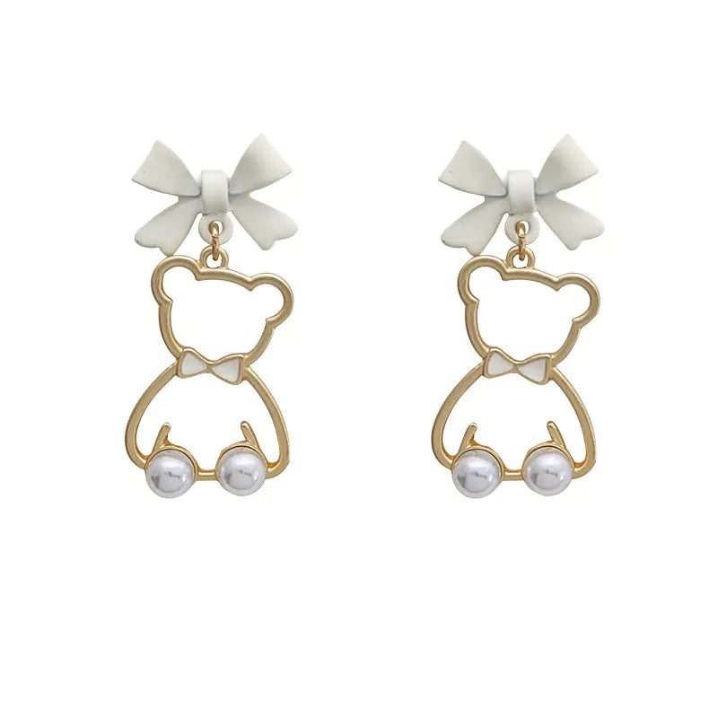 Cute Cartoon Bear Bow Knot Earrings for Girls