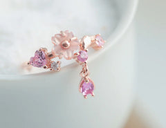 Pink Cherry Blossom Shell Necklace & Ring Set in Rose Gold