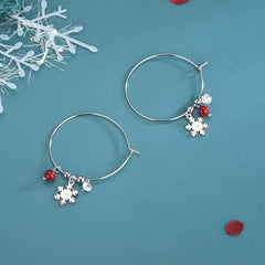 S925 Silver Korean Style Snowflake Earrings with Red Balls