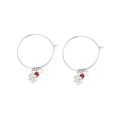 S925 Silver Korean Style Snowflake Earrings with Red Balls