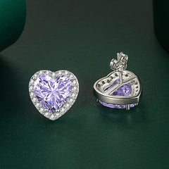 S925 Silver Heart Earrings with Moissanite and Diamonds