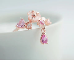 Pink Cherry Blossom Shell Necklace & Ring Set in Rose Gold