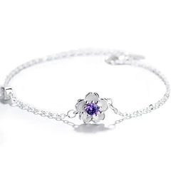 Korean Cherry Blossom Bracelet with Purple Crystals