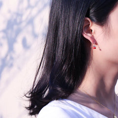 Cute Cherry Earrings with S925 Silver and Mini Pearls