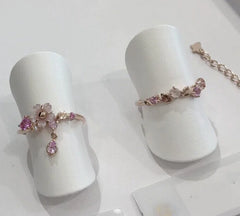 Pink Cherry Blossom Shell Necklace & Ring Set in Rose Gold