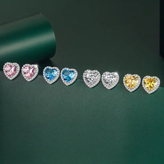 S925 Silver Heart Earrings with Moissanite and Diamonds