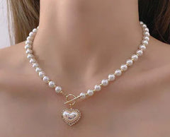 Heart-Shaped Faux Pearl Beads Necklace (One Piece)
