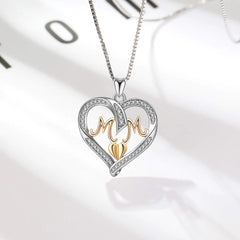 Sterling Silver Heart MOM Pendant Necklace for Women
