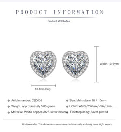 S925 Silver Heart Earrings with Moissanite and Diamonds