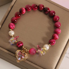 Rose Red Tigereye Crystal Bracelet for Women