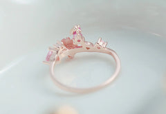 Pink Cherry Blossom Shell Necklace & Ring Set in Rose Gold