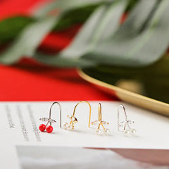 Cute Cherry Earrings with S925 Silver and Mini Pearls