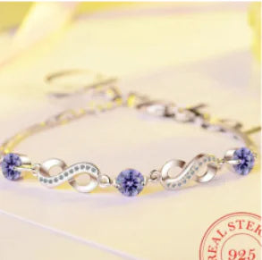 925 Silver Infinity Bracelet with Colorful Zircon Stones (Set)