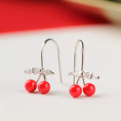 Cute Cherry Earrings with S925 Silver and Mini Pearls