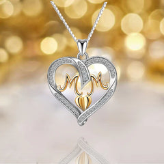 Sterling Silver Heart MOM Pendant Necklace for Women