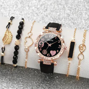 Heart Leaf Bracelet and Quartz Watch Set (6pcs)