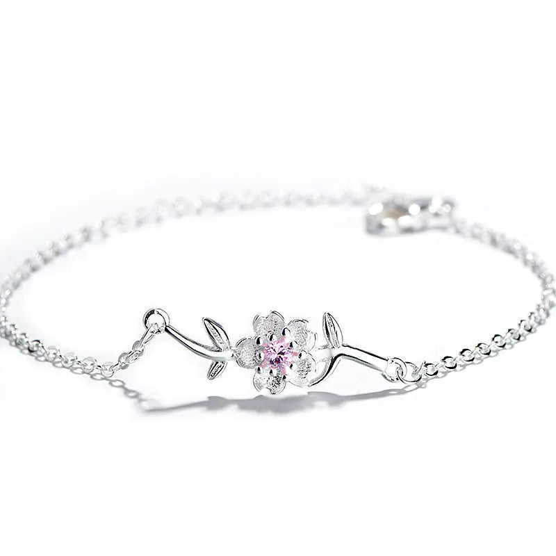Korean Cherry Blossom Bracelet with Purple Crystals
