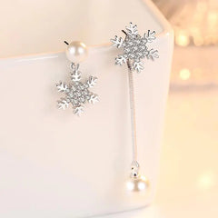 S925 Silver Korean Style Pearl Snowflake Earrings