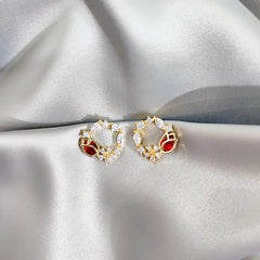 Rose Flower Studs and Zirconia Floral Earrings