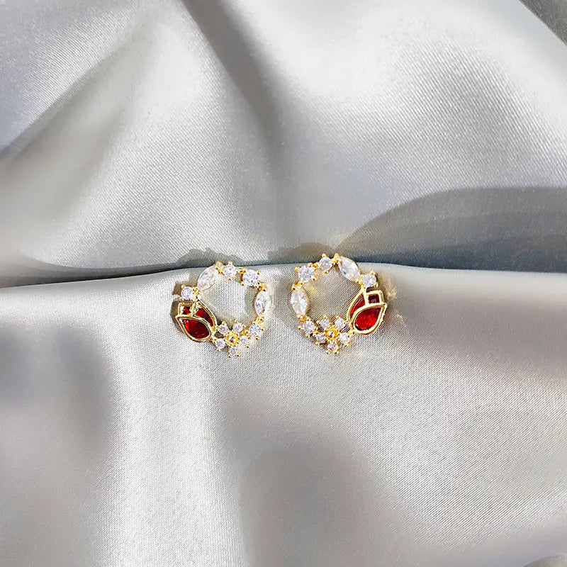 Rose Flower Studs and Zirconia Floral Earrings